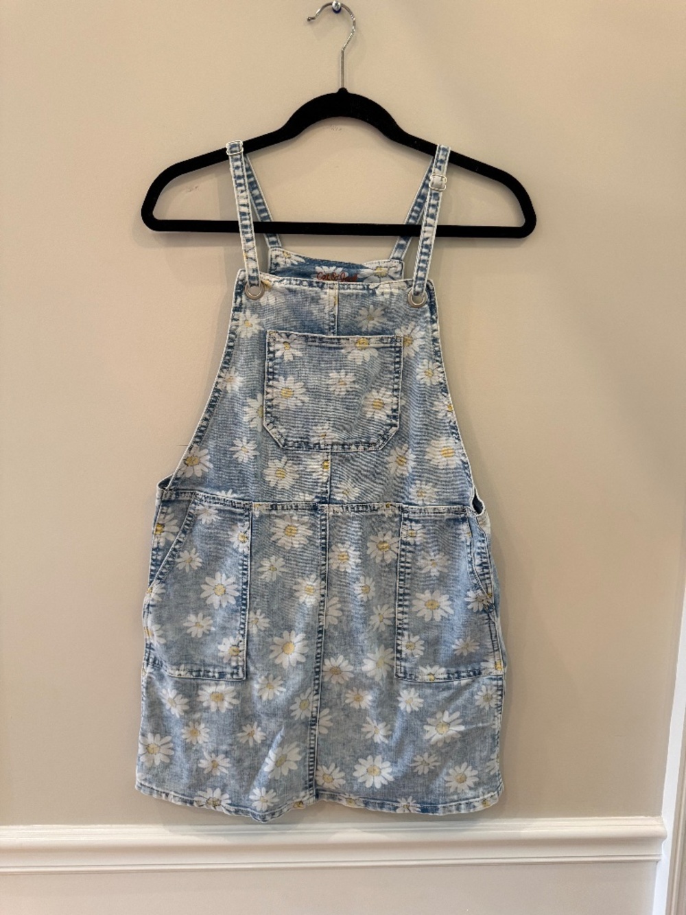 Girls Cat and Jack Denim Overall Sunflower dress XL (14)